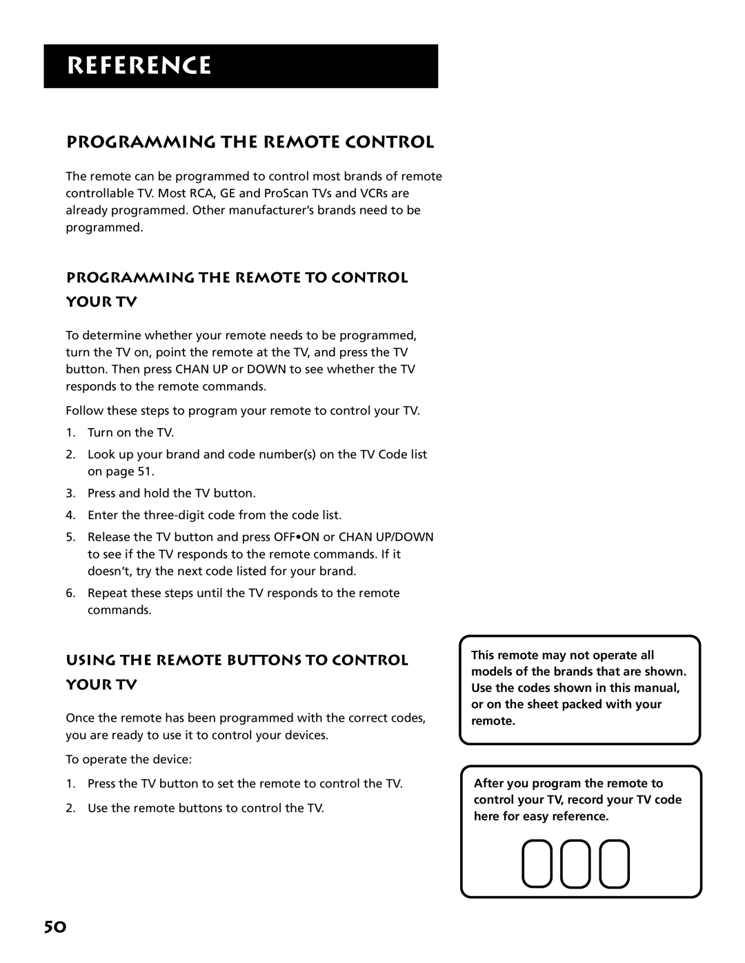 Technicolor - Thomson DRD302RA owner manual Programming the Remote Control, Programming the Remote to Control Your TV 