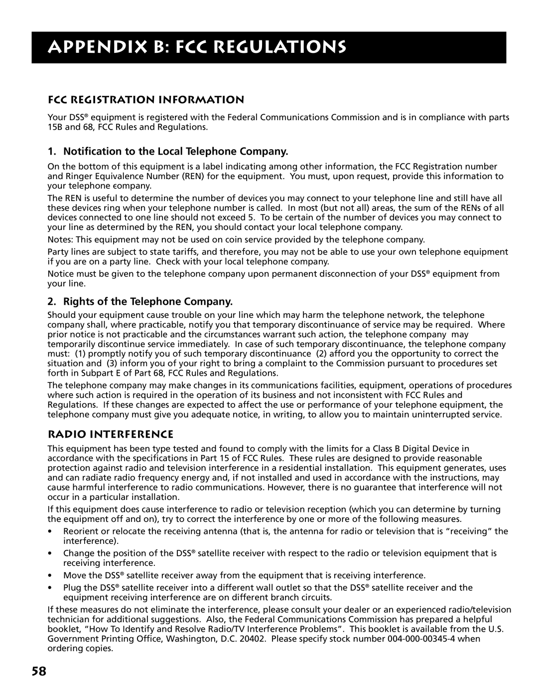 Technicolor - Thomson DRD302RA Appendix B FCC Regulations, FCC Registration Information, Rights of the Telephone Company 