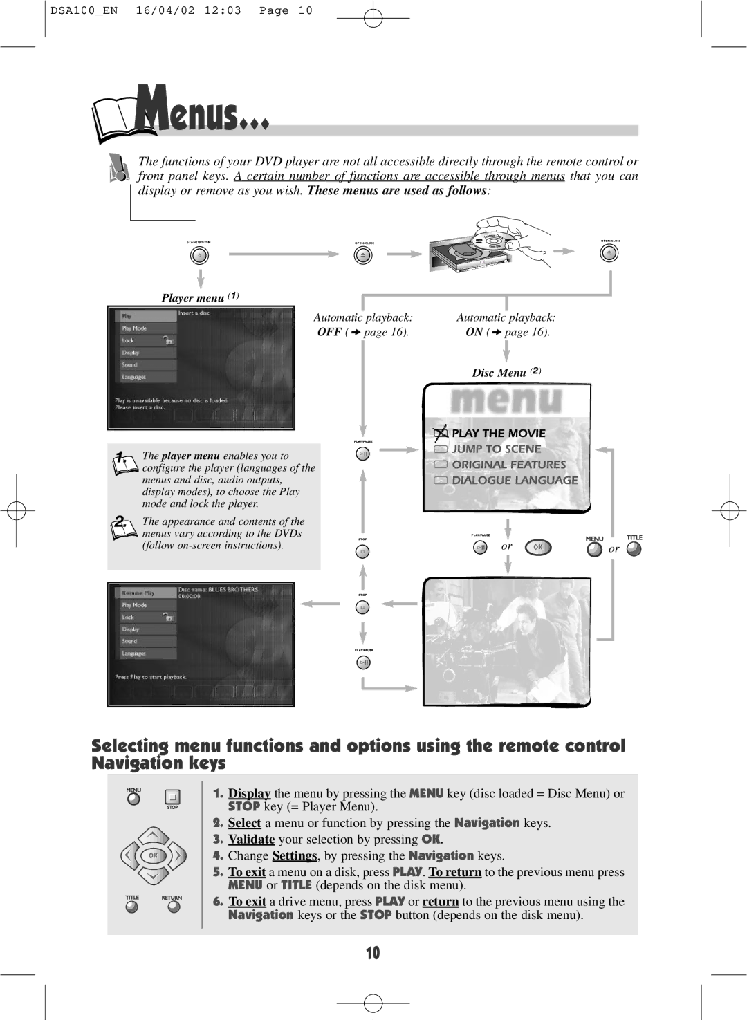 Technicolor - Thomson DSA100 warranty Menus…, Disc Menu 