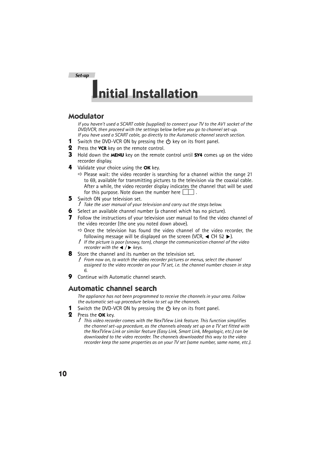 Technicolor - Thomson DTH 6000 manual Initial Installation, Modulator, Automatic channel search 