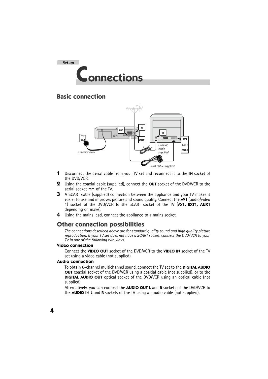 Technicolor - Thomson DTH 6000 manual Connections, Basic connection, Other connection possibilities 