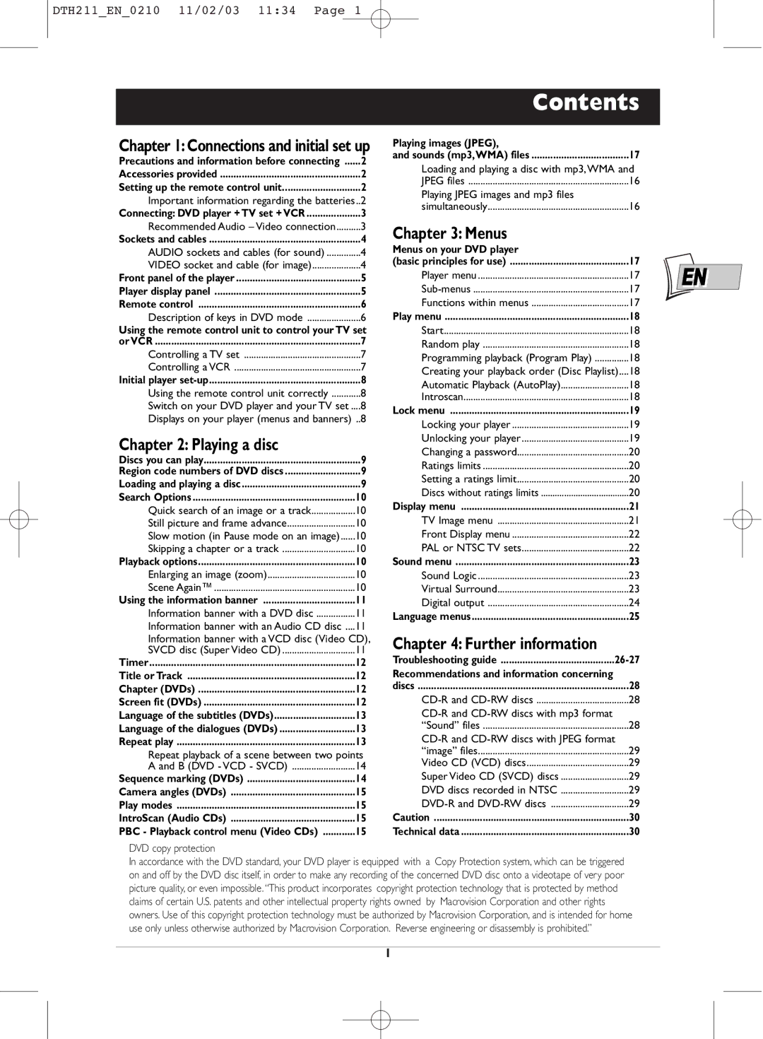 Technicolor - Thomson DTH211 manual Contents 