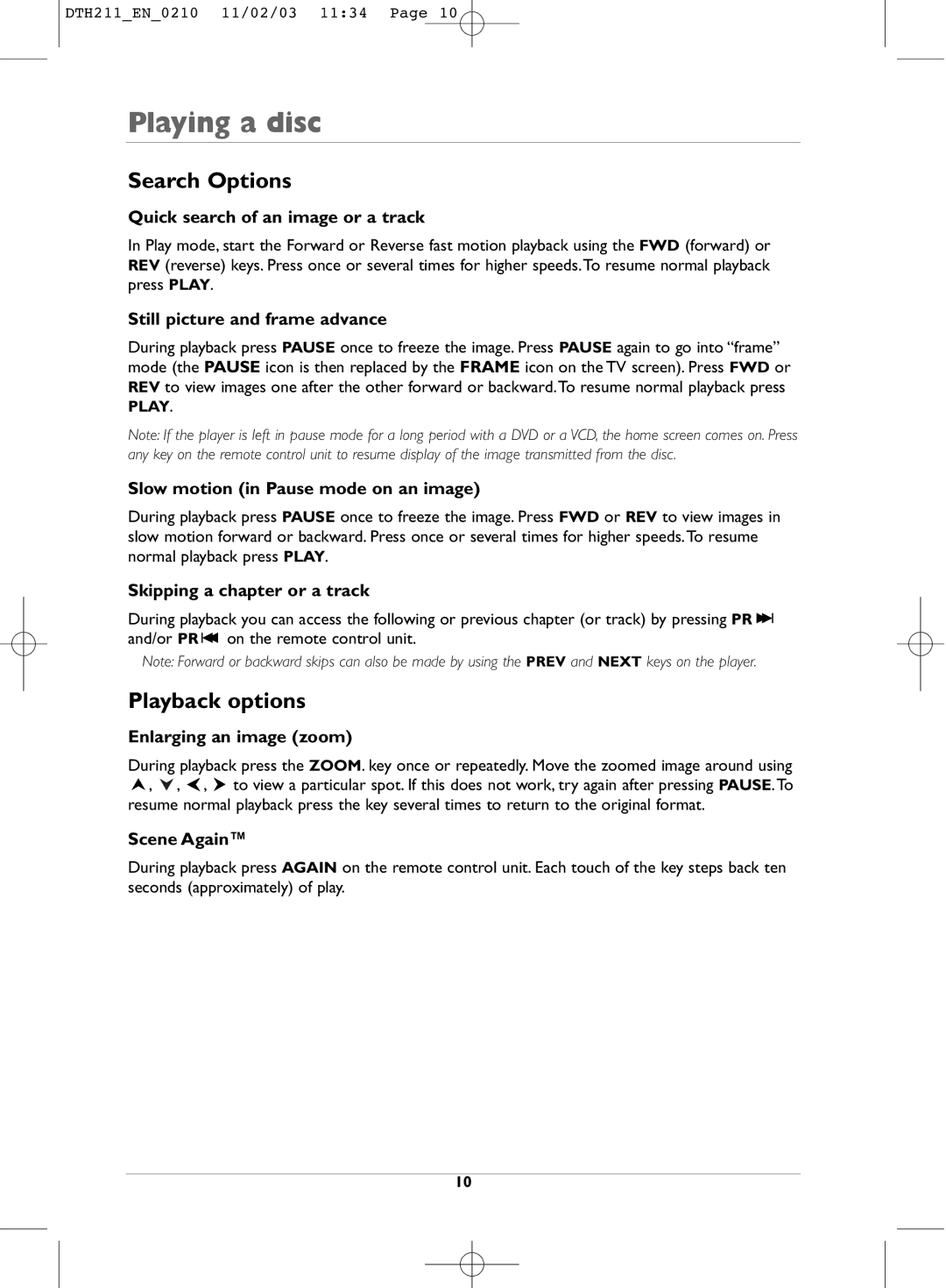 Technicolor - Thomson DTH211 manual Search Options, Playback options 