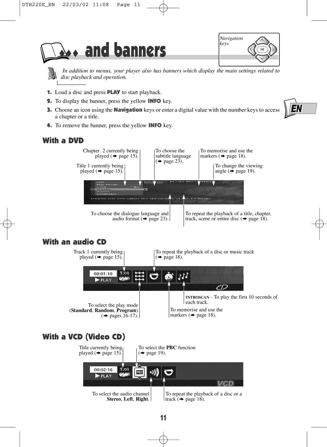 Technicolor - Thomson DTH220E warranty … and banners, With a DVD, With an audio CD, With a VCD Video CD 