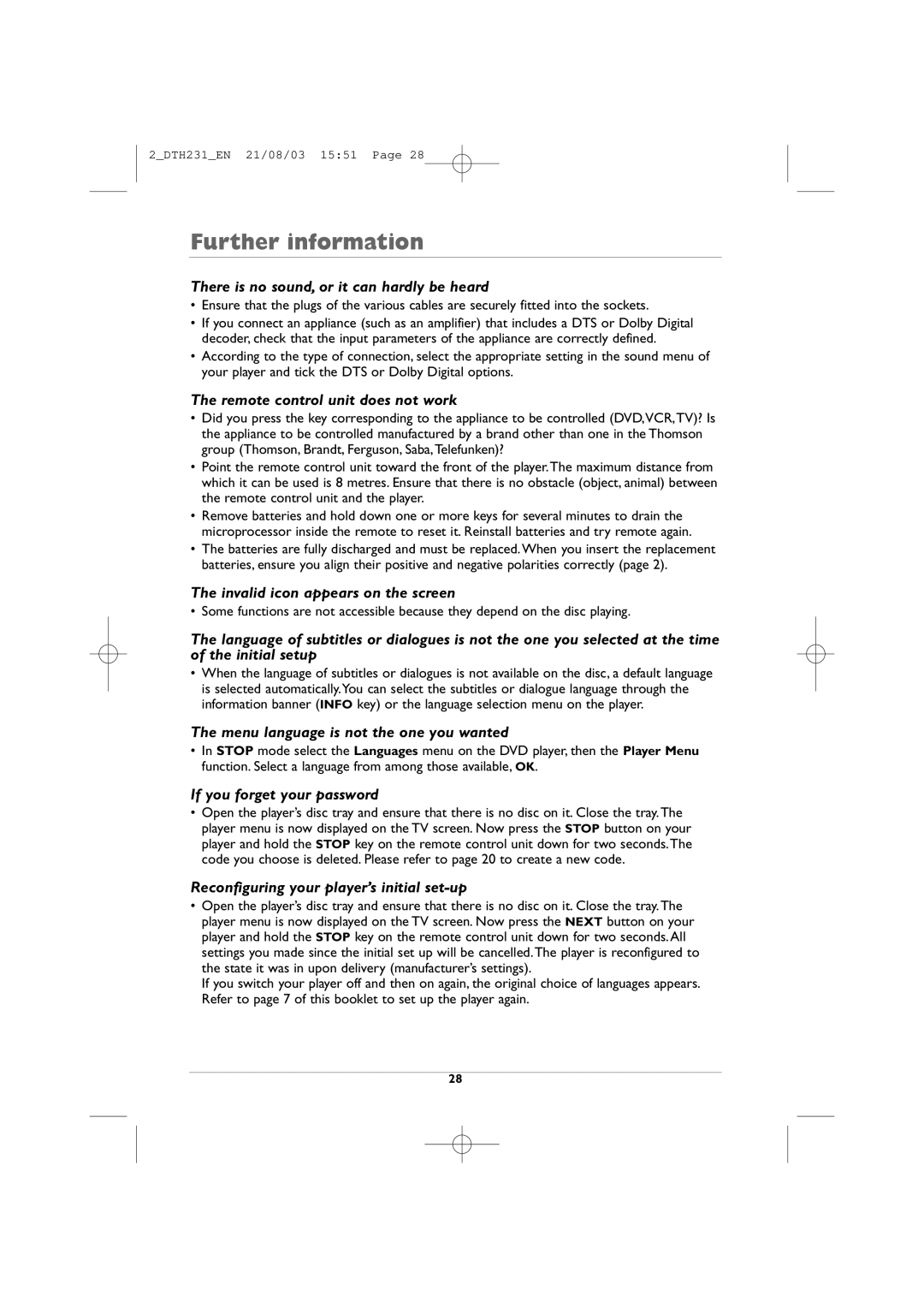 Technicolor - Thomson DTH231 manual Further information 