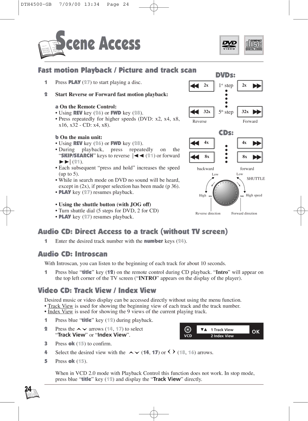 Technicolor - Thomson DTH4500 warranty Fast motion Playback / Picture and track scan, DVDs, CDs, Audio CD Introscan 