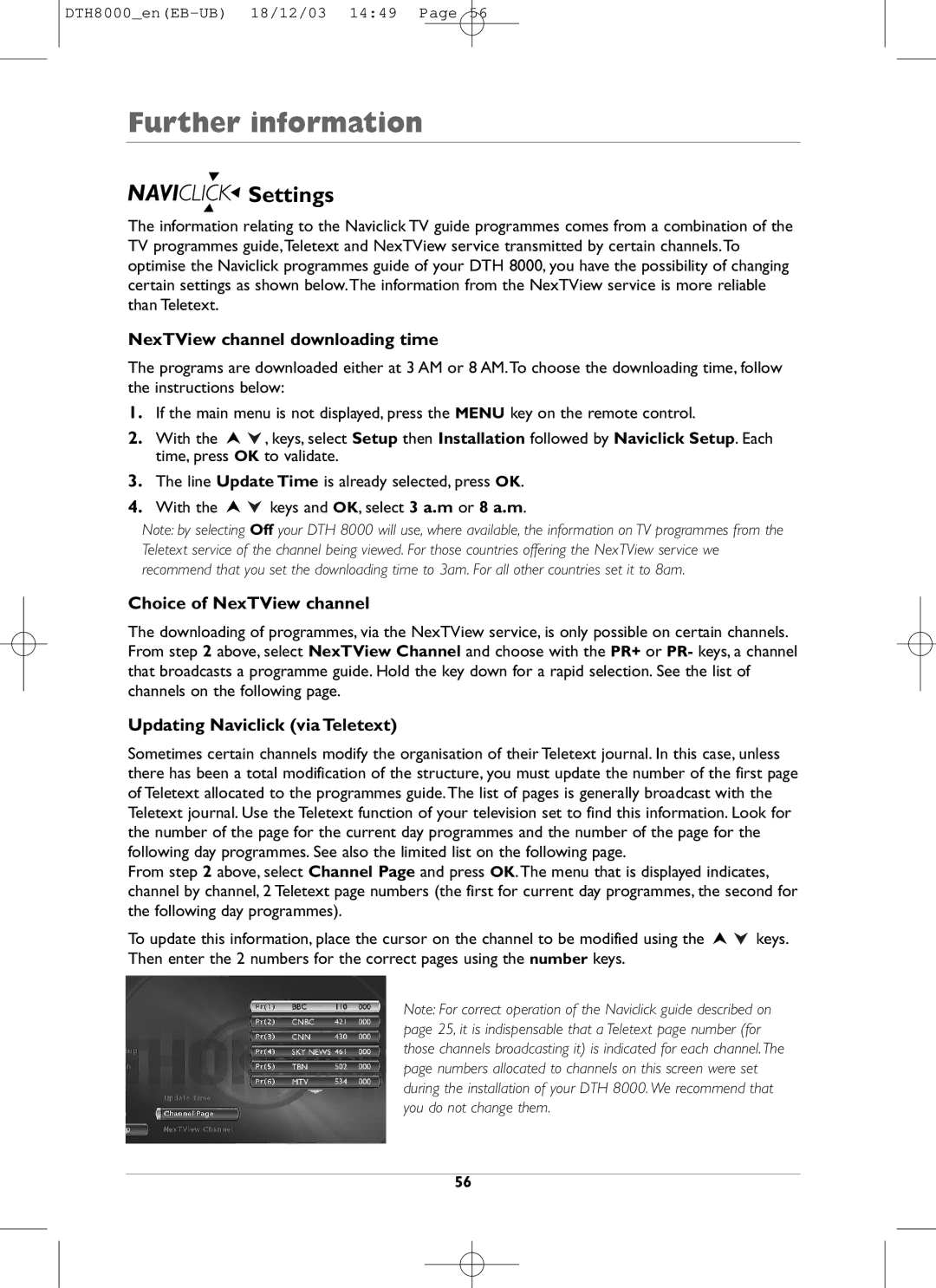 Technicolor - Thomson DTH8000 manual Settings, NexTView channel downloading time, Choice of NexTView channel 