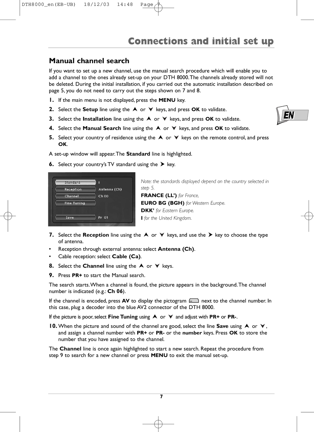 Technicolor - Thomson DTH8000 manual Manual channel search, France LL’ for France 