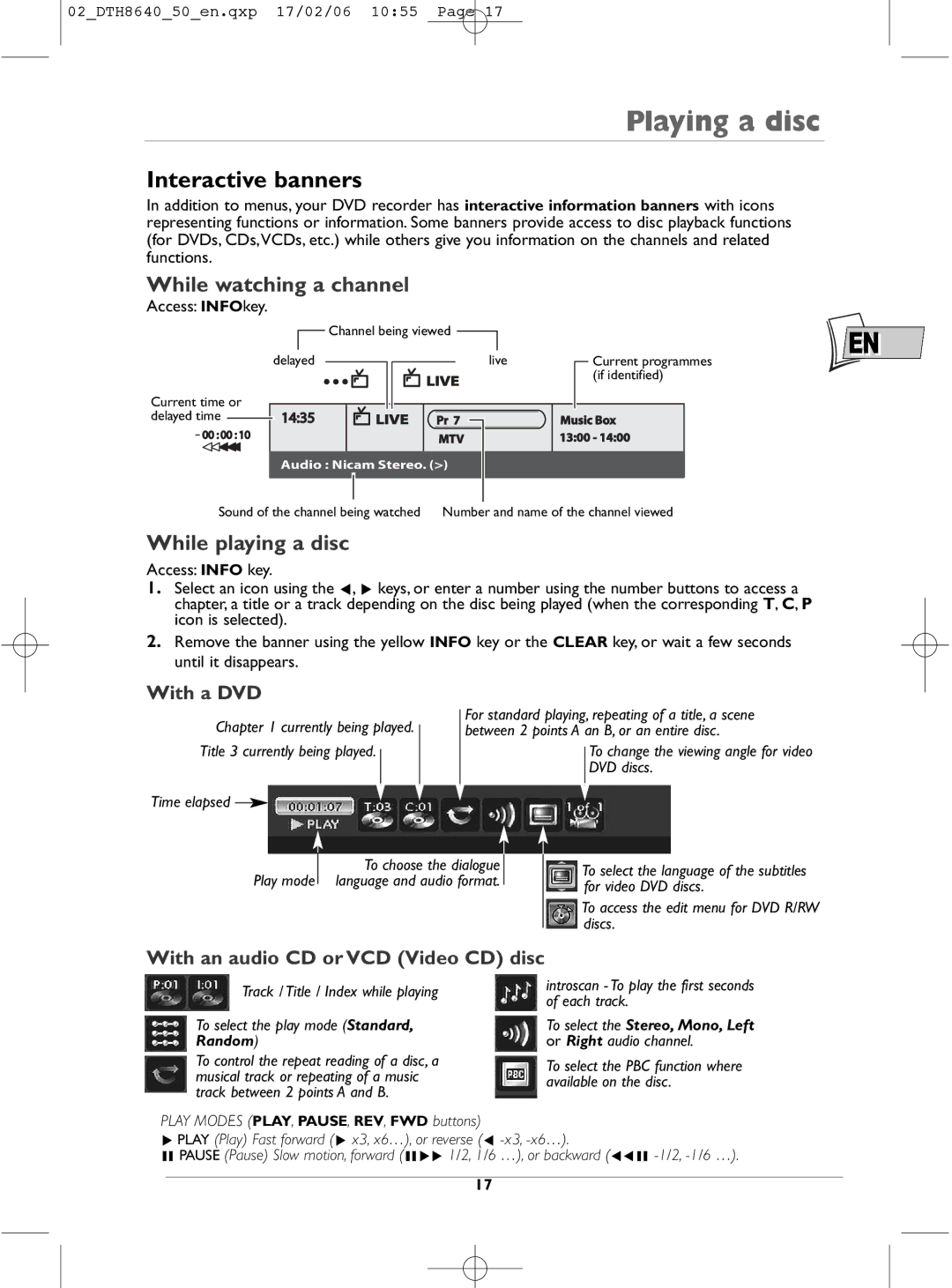 Technicolor - Thomson DTH8640 manual Interactive banners, While watching a channel, While playing a disc, With a DVD 