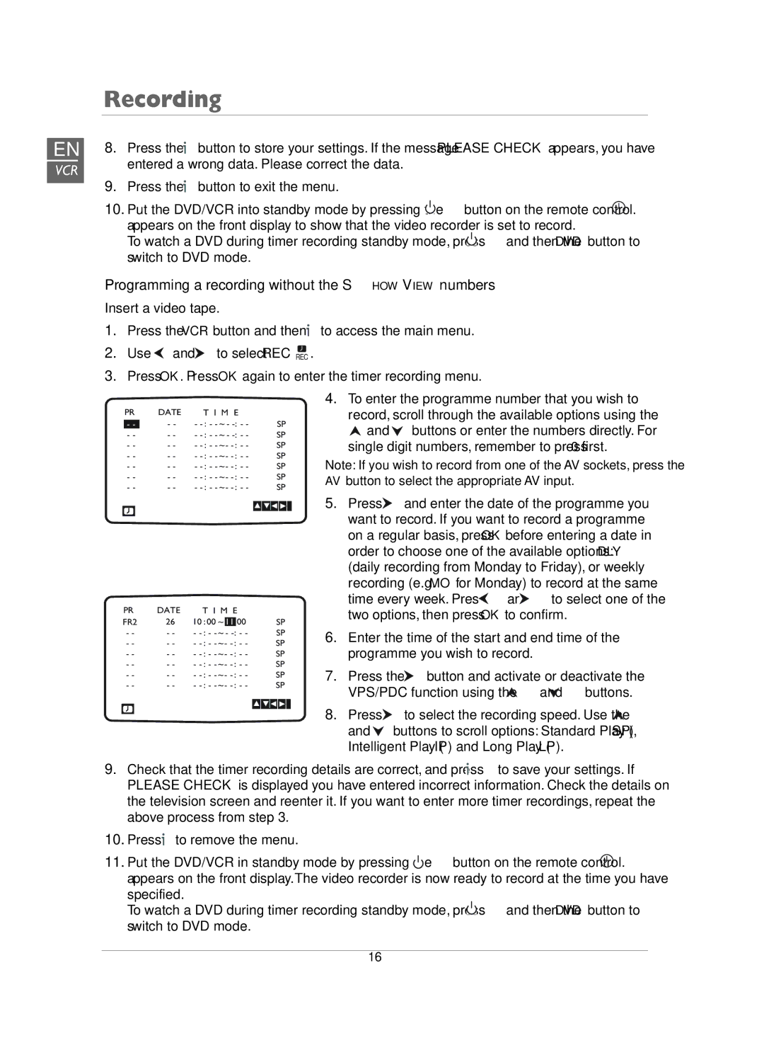 Technicolor - Thomson DVD Player + TV Set + VCR manual Programming a recording without the Showview numbers 