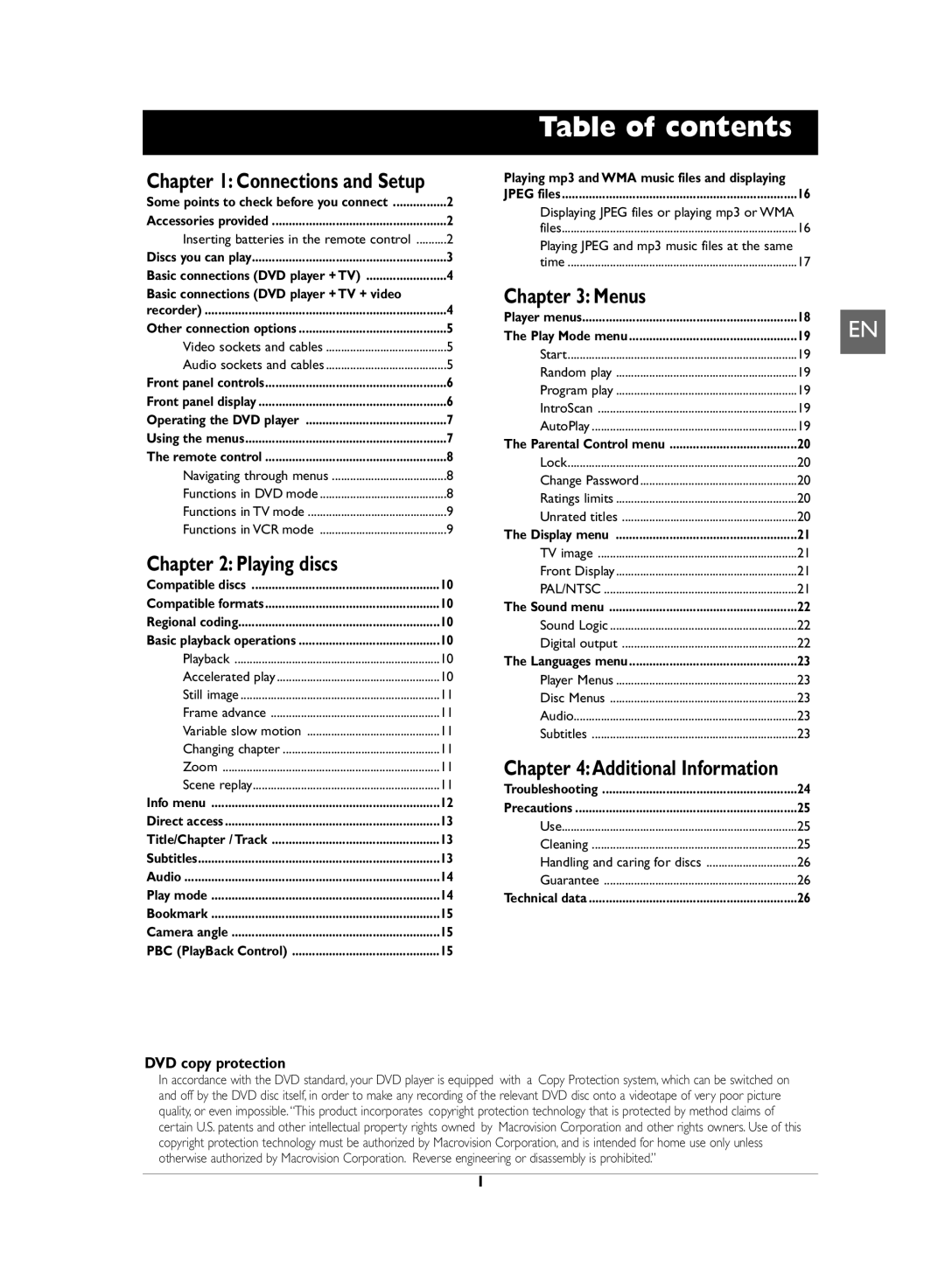 Technicolor - Thomson DVD110 manual Table of contents 