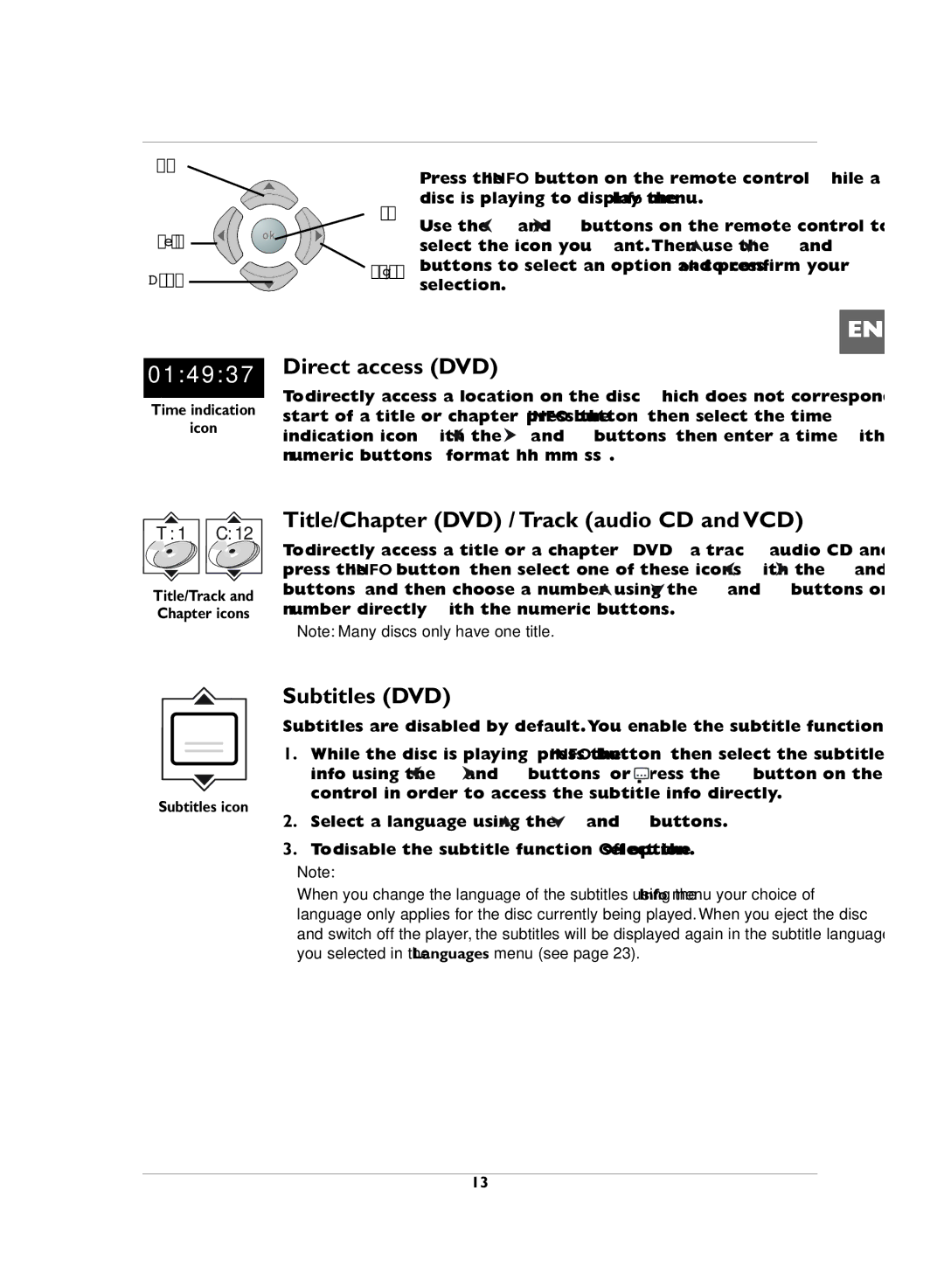 Technicolor - Thomson DVD110 Direct access DVD, Title/Chapter DVD / Track audio CD and VCD, Subtitles DVD, Subtitles icon 