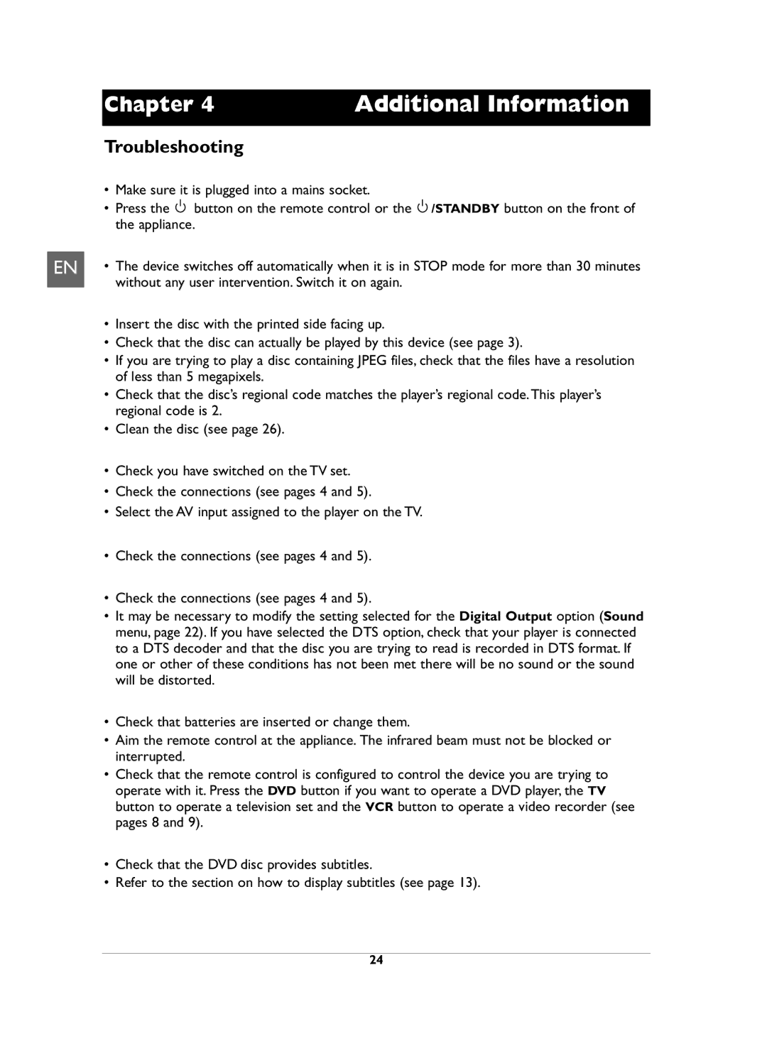 Technicolor - Thomson DVD110 manual Additional Information, Troubleshooting 