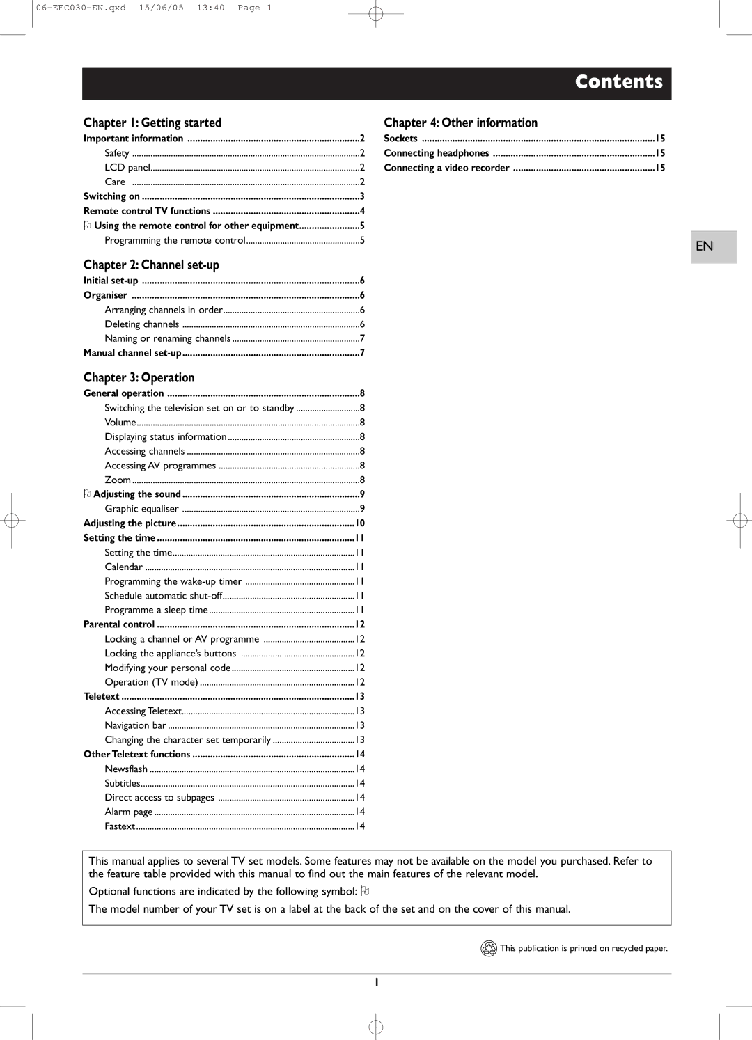 Technicolor - Thomson EFC030 manual Contents 