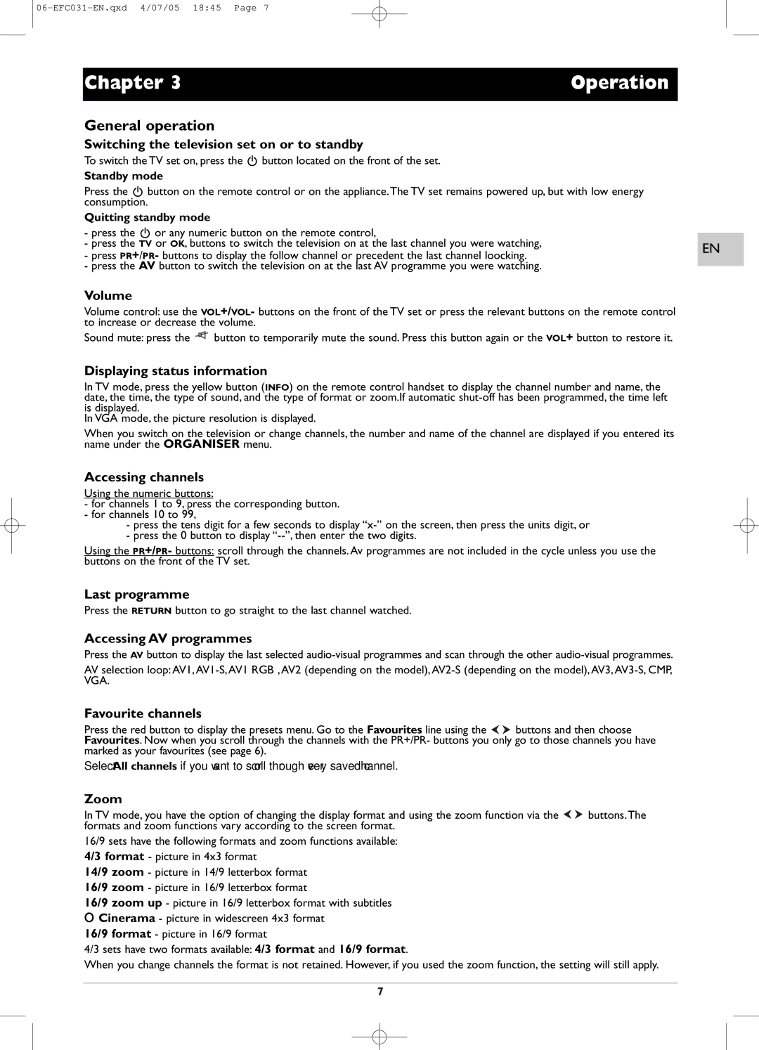 Technicolor - Thomson EFC031 manual Chapter Operation, General operation 