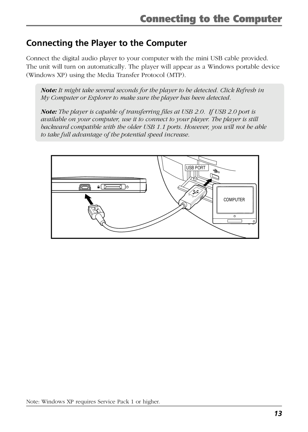 Technicolor - Thomson EH308 user manual Connecting to the Computer, Connecting the Player to the Computer 