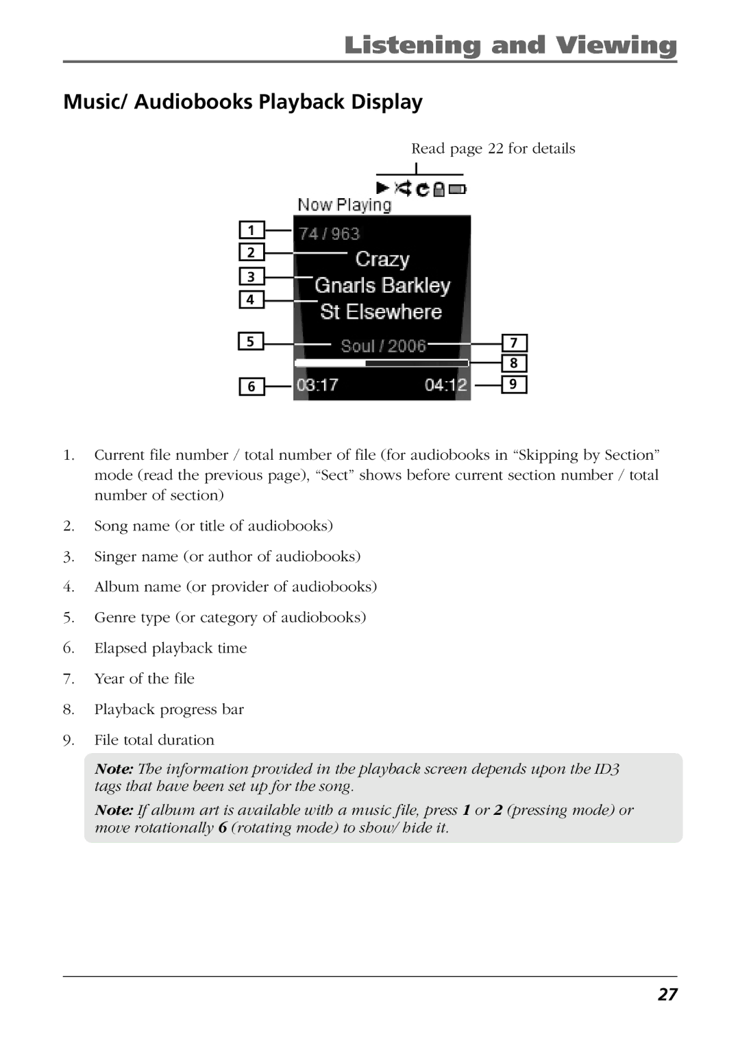 Technicolor - Thomson EH308 user manual Music/ Audiobooks Playback Display 