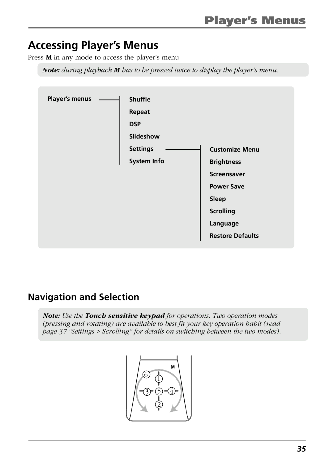 Technicolor - Thomson EH308 user manual Accessing Player’s Menus, Navigation and Selection 