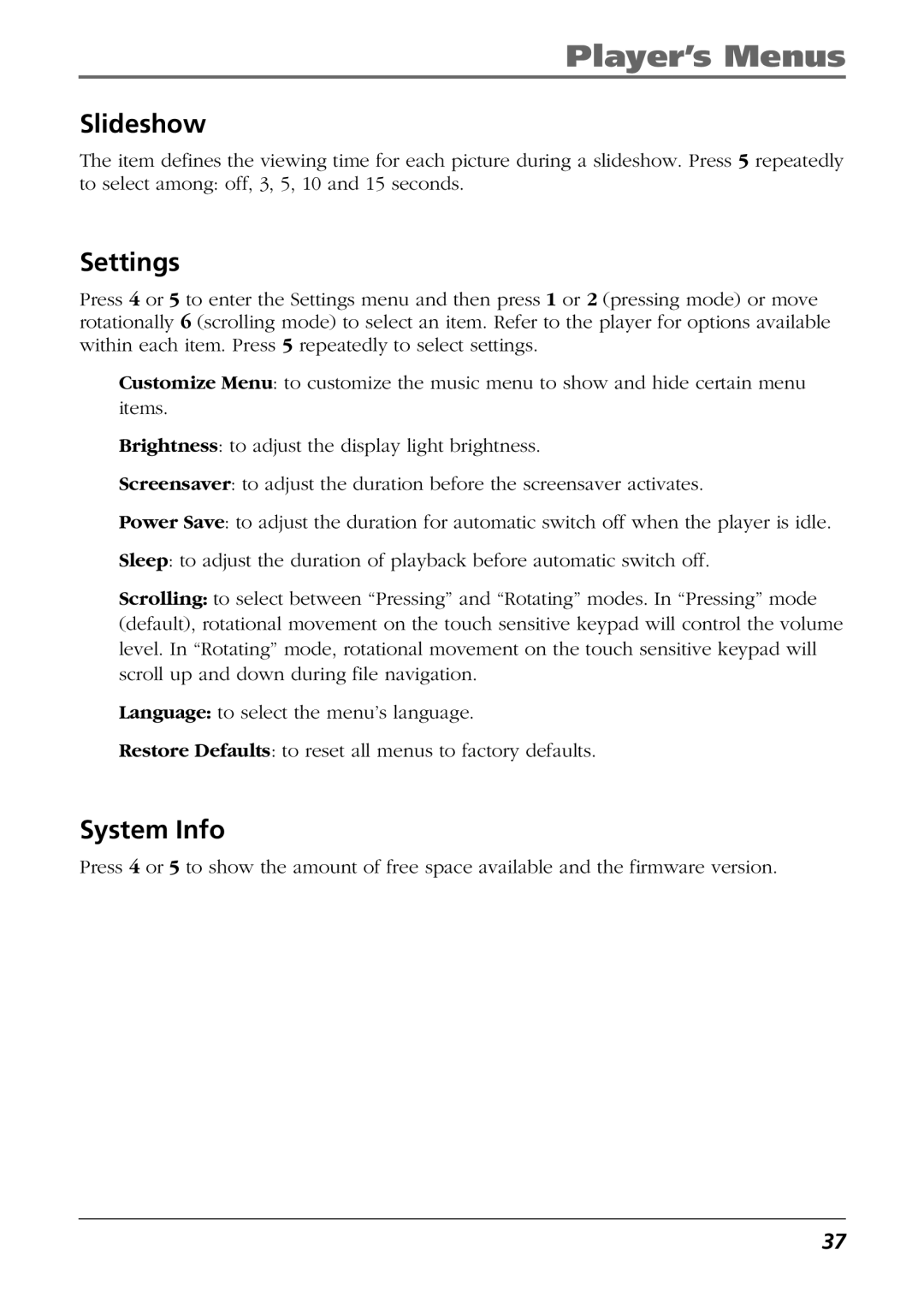 Technicolor - Thomson EH308 user manual Slideshow, Settings, System Info 