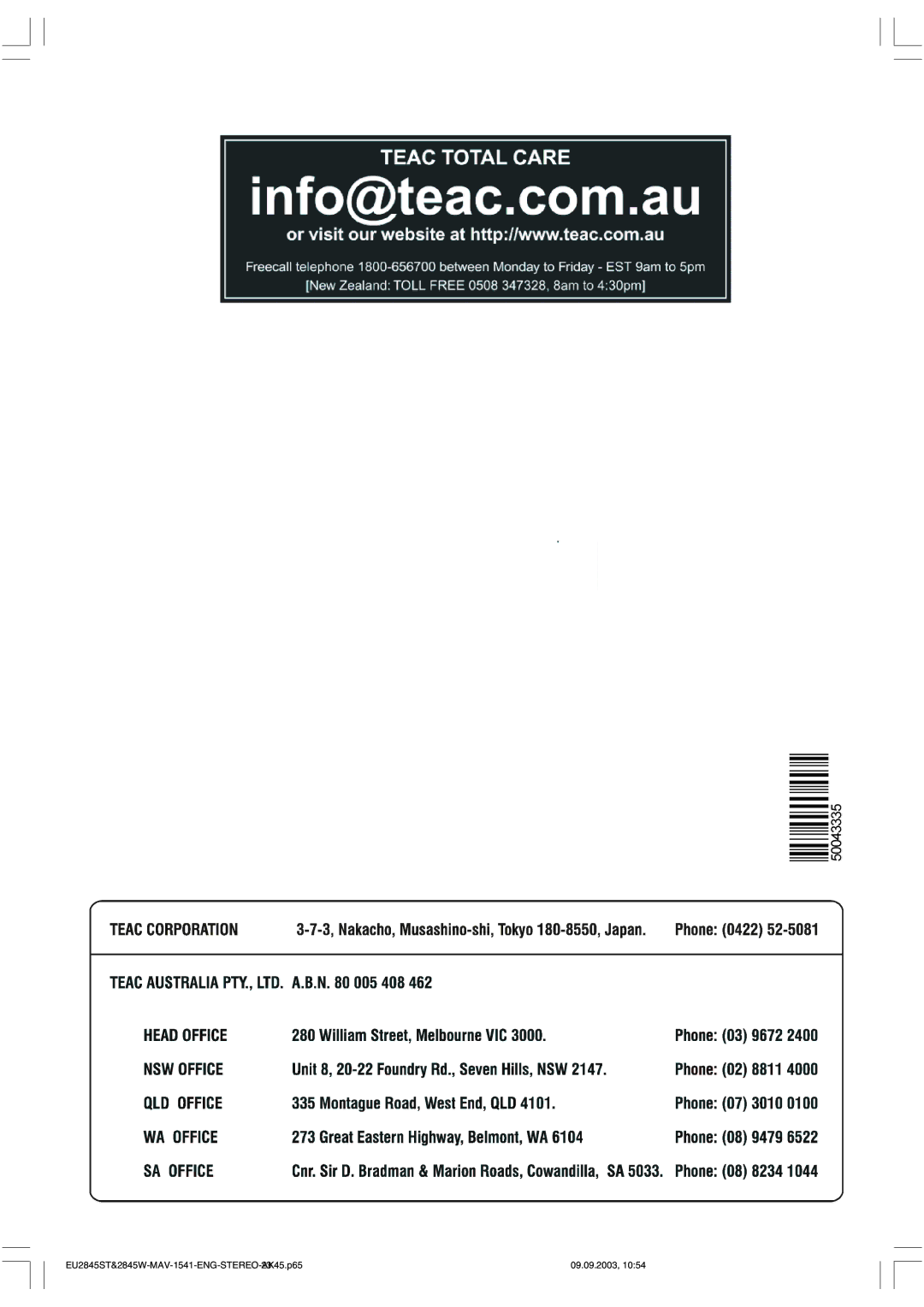 Technicolor - Thomson owner manual EU2845ST&2845W-MAV-1541-ENG-STEREO-23AK45.p65 09.09.2003 