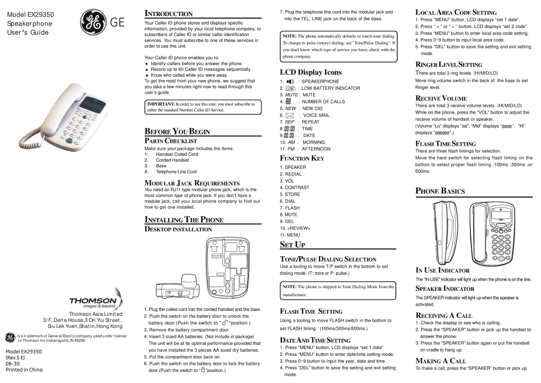 Technicolor - Thomson EX29350 manual Introduction, Before YOU Begin, Installing the Phone, Set Up, Phone Basics 