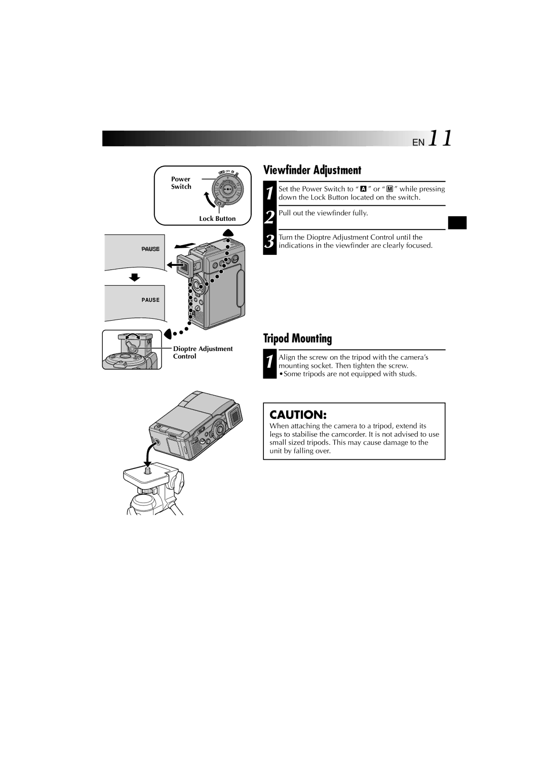 Technicolor - Thomson HP 270 user manual Viewfinder Adjustment, Tripod Mounting 