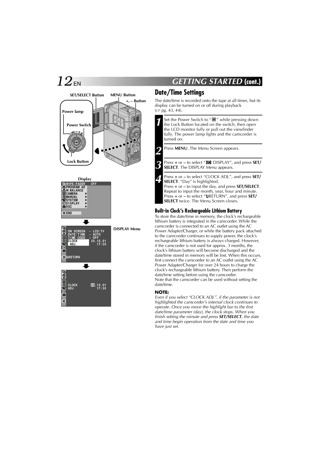 Technicolor - Thomson HP 270 user manual 12 EN, Date/Time Settings, Built-in Clock’s Rechargeable Lithium Battery 