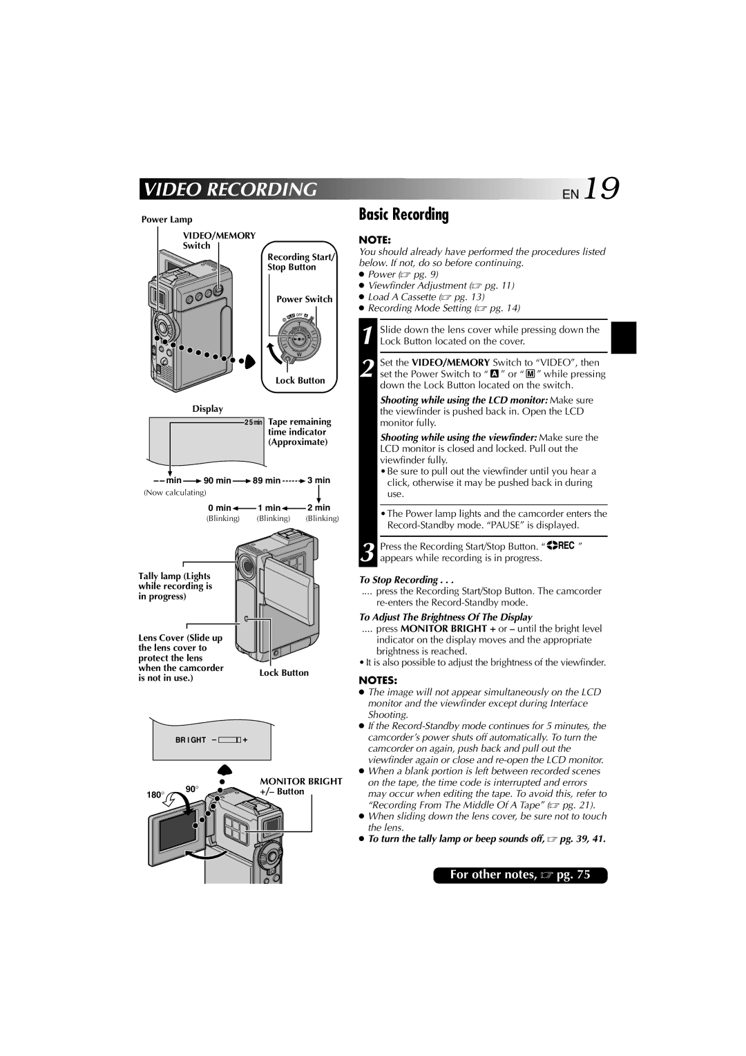 Technicolor - Thomson HP 270 Video Recording, Basic Recording, To Stop Recording, To Adjust The Brightness Of The Display 