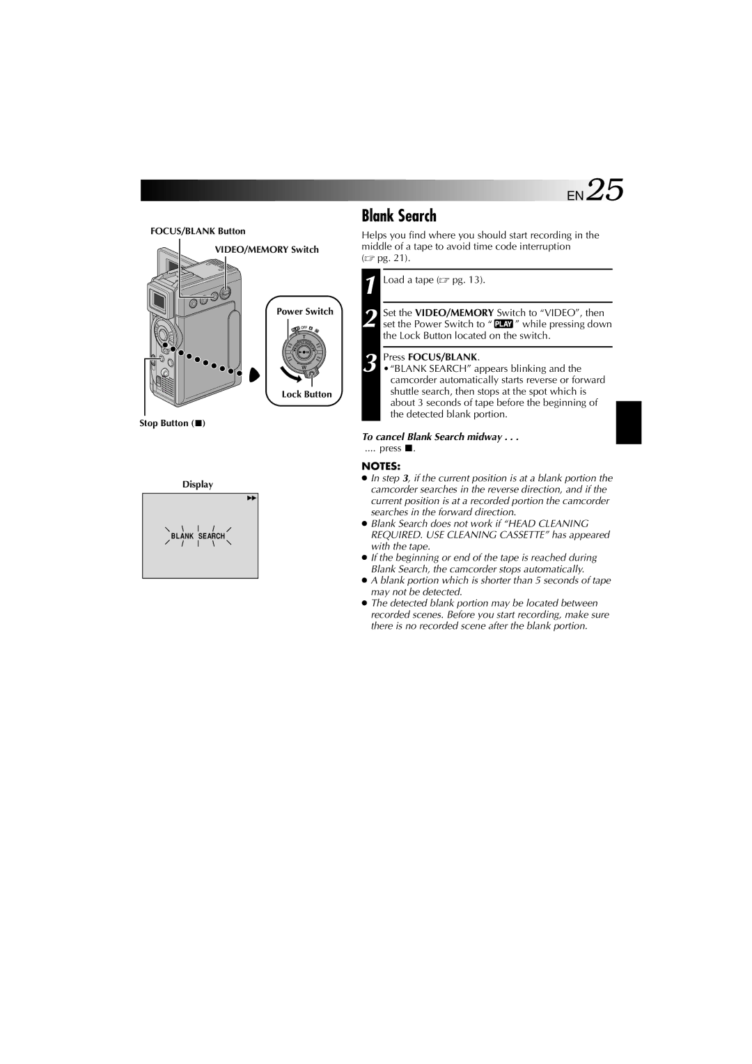 Technicolor - Thomson HP 270 user manual Press FOCUS/BLANK, To cancel Blank Search midway 