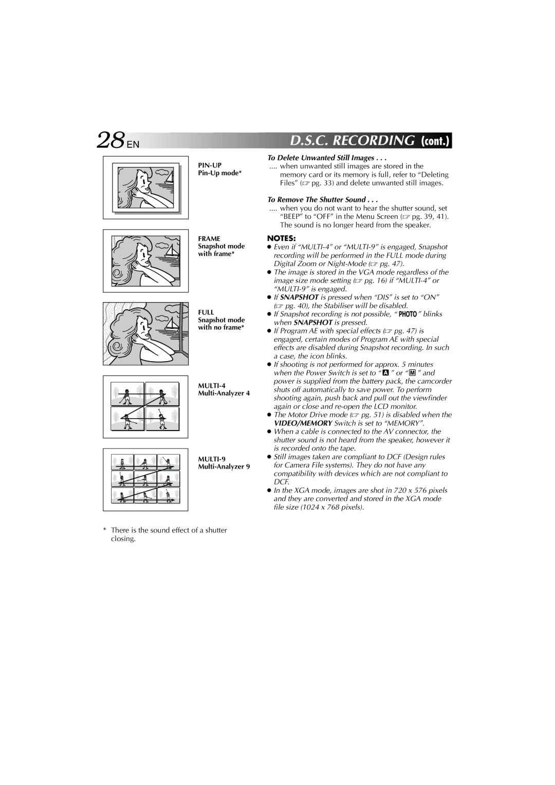 Technicolor - Thomson HP 270 user manual 28 EN, To Delete Unwanted Still Images, To Remove The Shutter Sound 