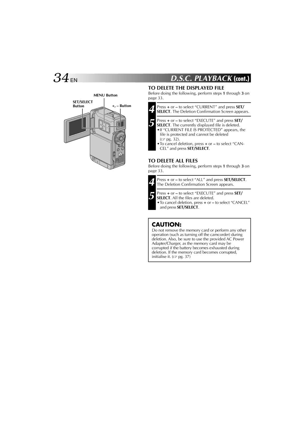 Technicolor - Thomson HP 270 user manual 34 EN, To Delete the Displayed File, To Delete ALL Files 