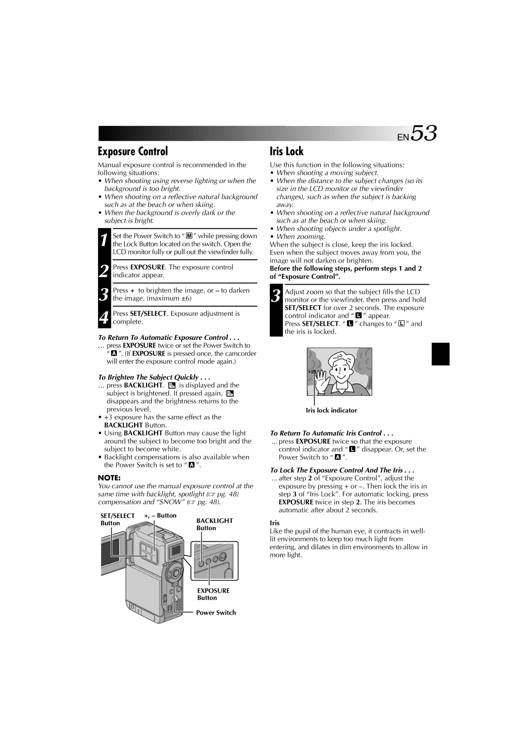 Technicolor - Thomson HP 270 user manual Exposure Control, Iris Lock 