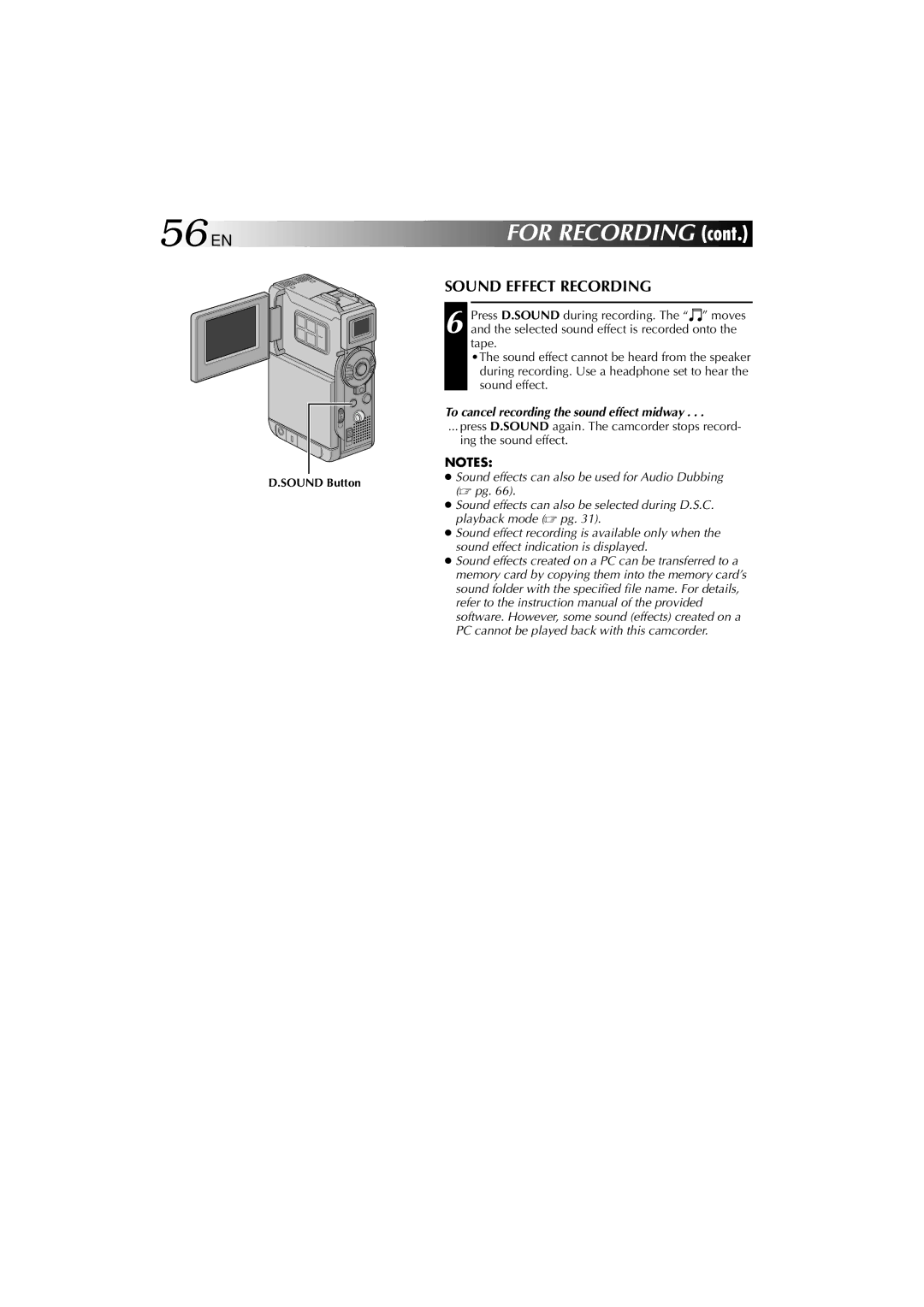 Technicolor - Thomson HP 270 user manual 56 EN, Sound Effect Recording, To cancel recording the sound effect midway 