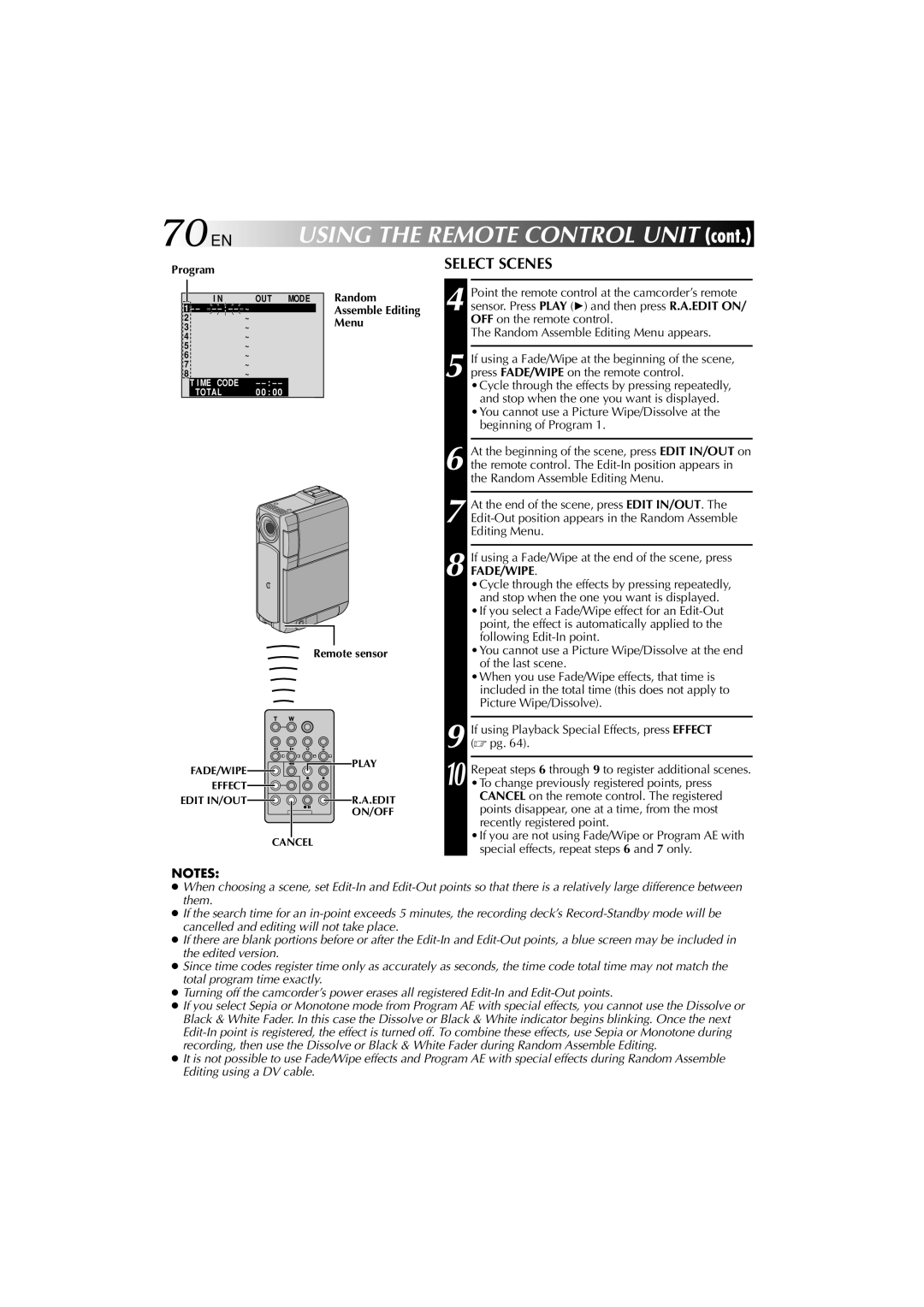 Technicolor - Thomson HP 270 user manual 70 EN, Select Scenes, Program, Random 