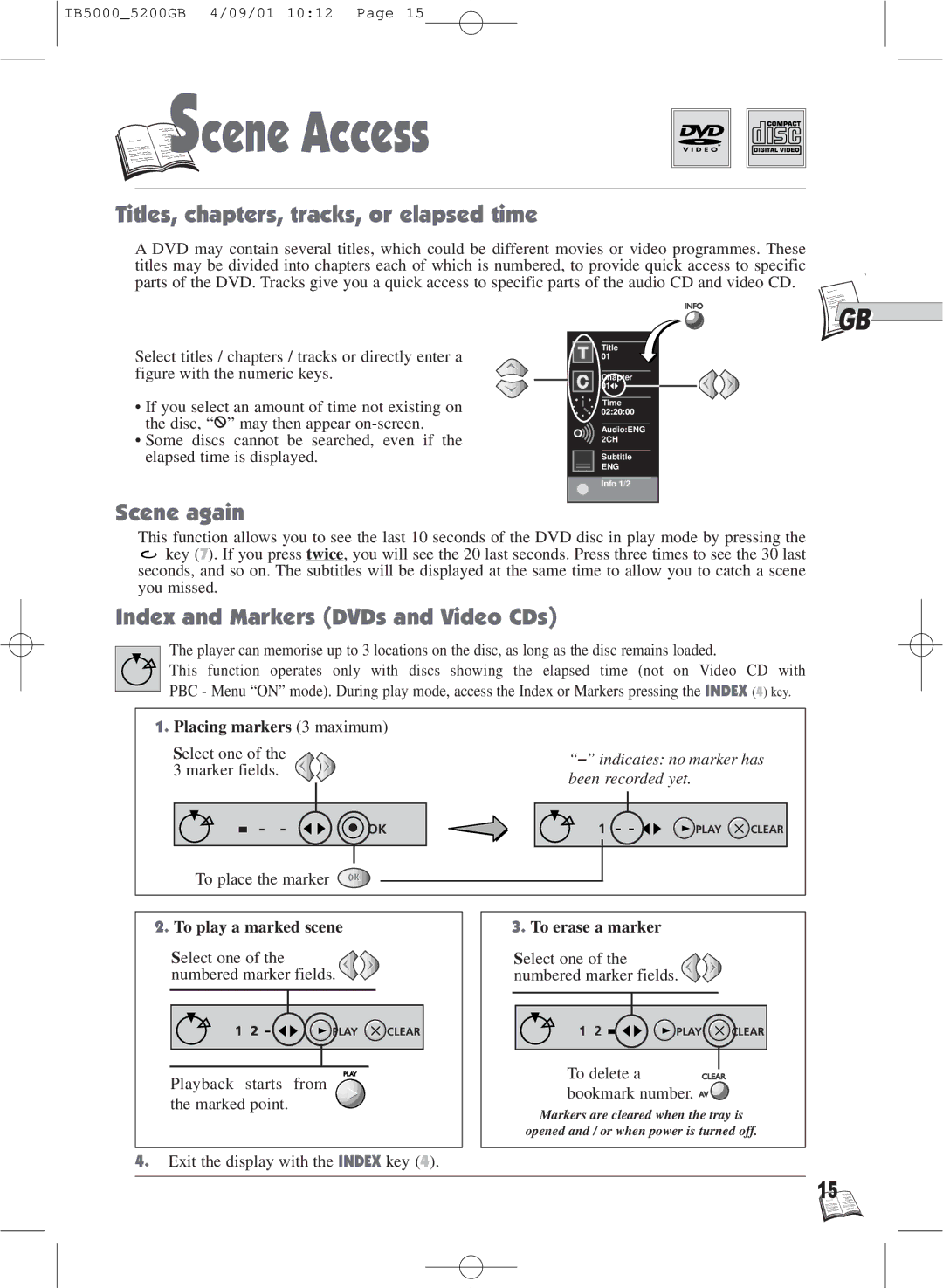 Technicolor - Thomson IB5000 warranty Cene Access, Titles, chapters, tracks, or elapsed time, Scene again 