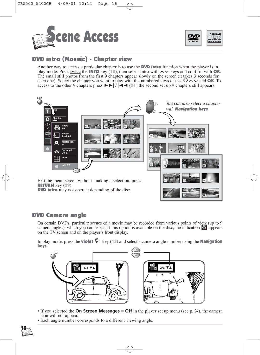 Technicolor - Thomson IB5000 warranty DVD intro Mosaïc Chapter view, DVD Camera angle 