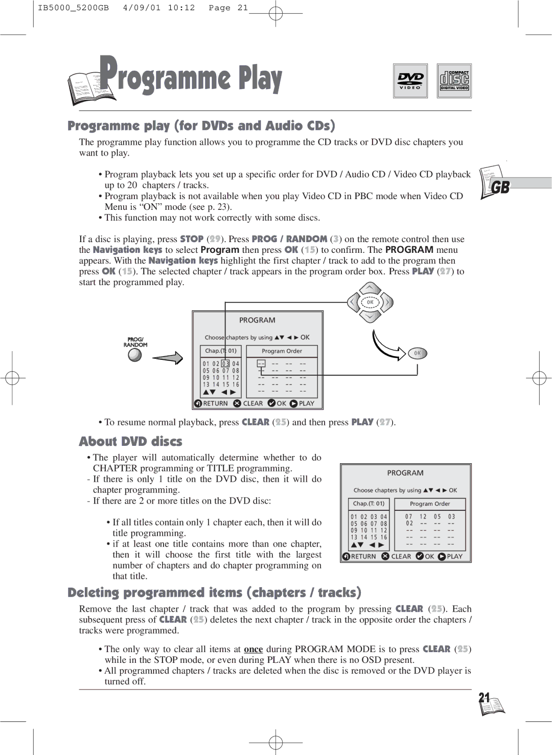 Technicolor - Thomson IB5000 warranty Rogramme Play, Programme play for DVDs and Audio CDs, About DVD discs 