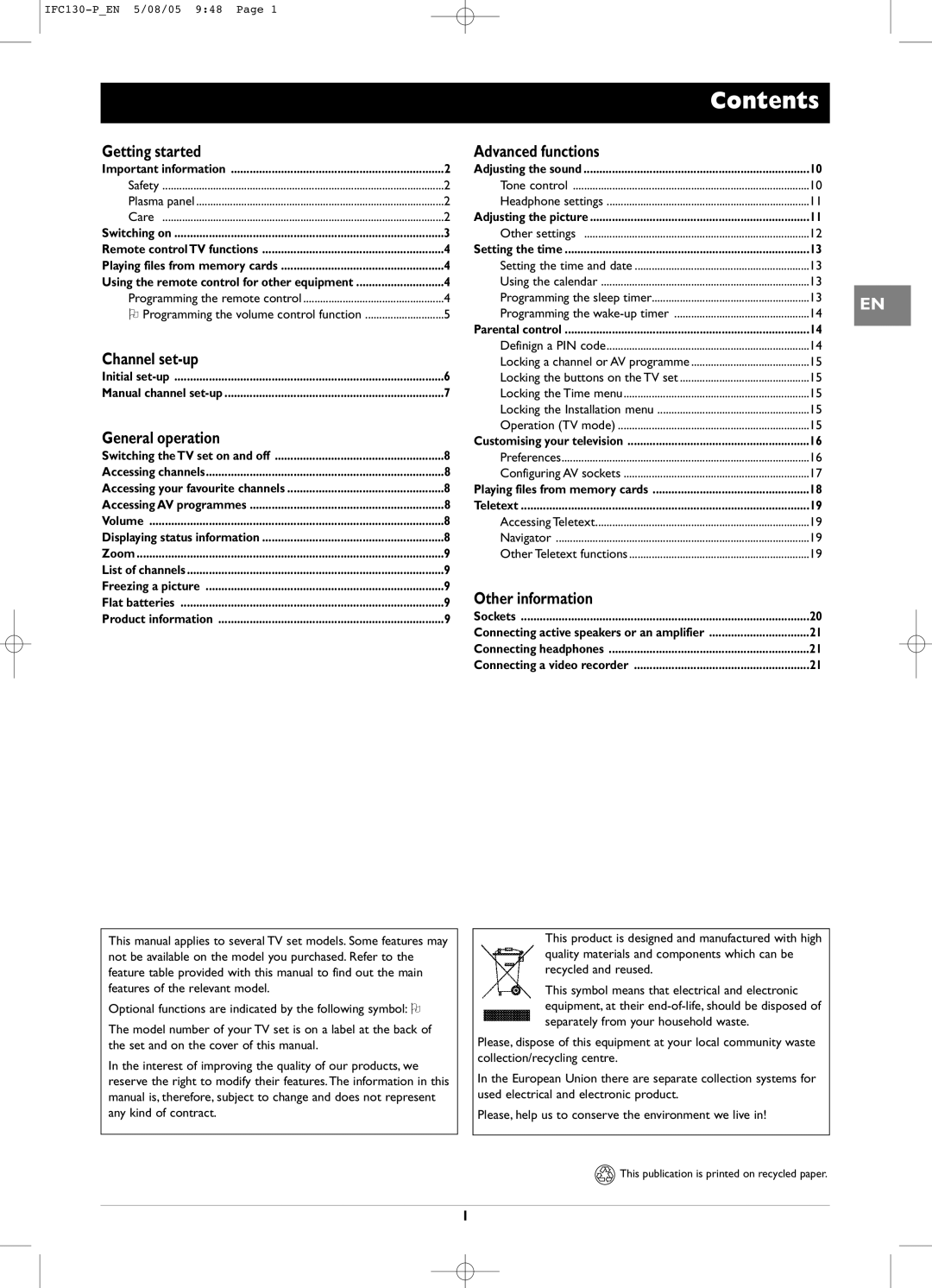 Technicolor - Thomson IFC130 manual Contents 