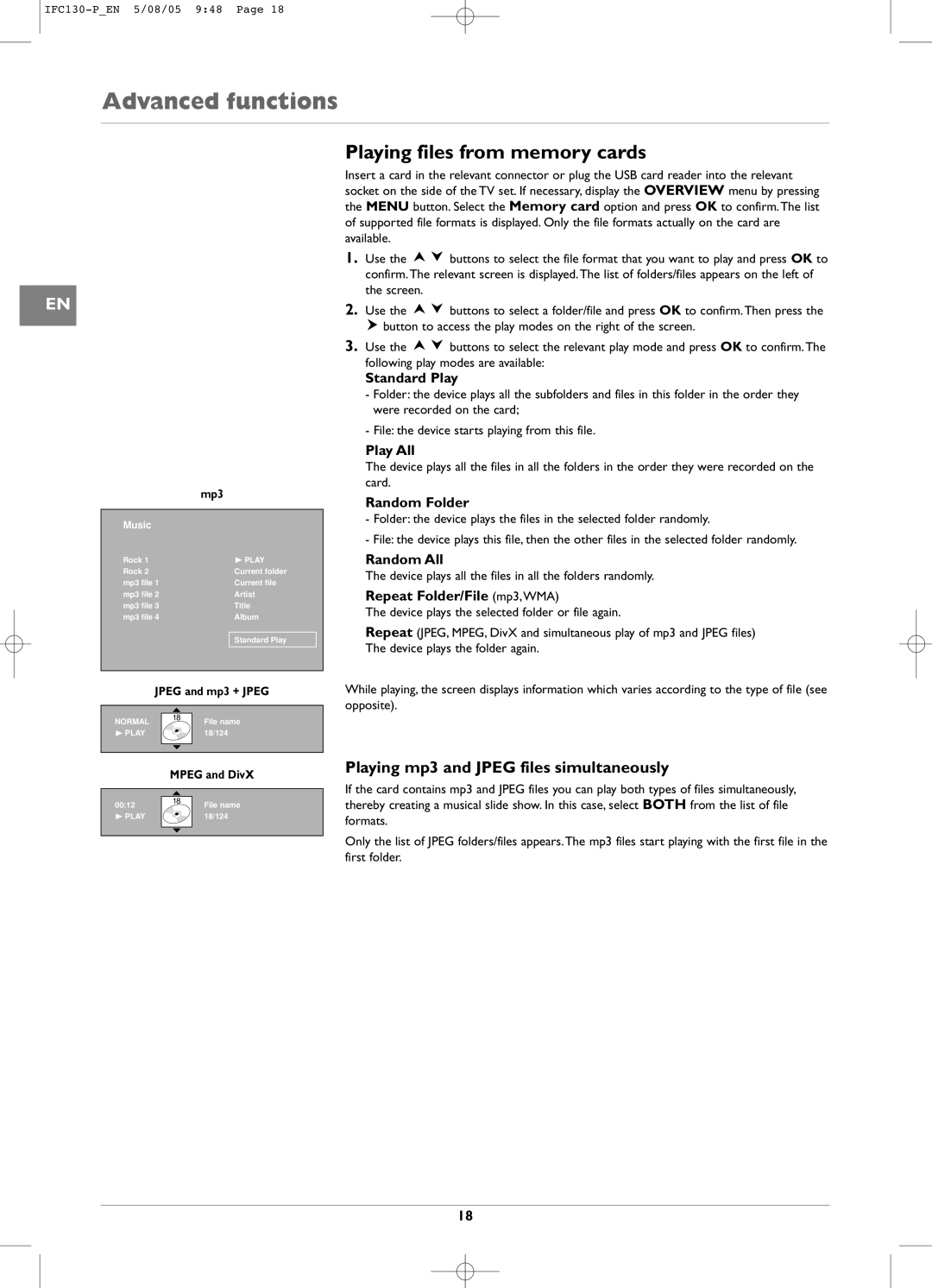 Technicolor - Thomson IFC130 manual Playing mp3 and Jpeg files simultaneously 