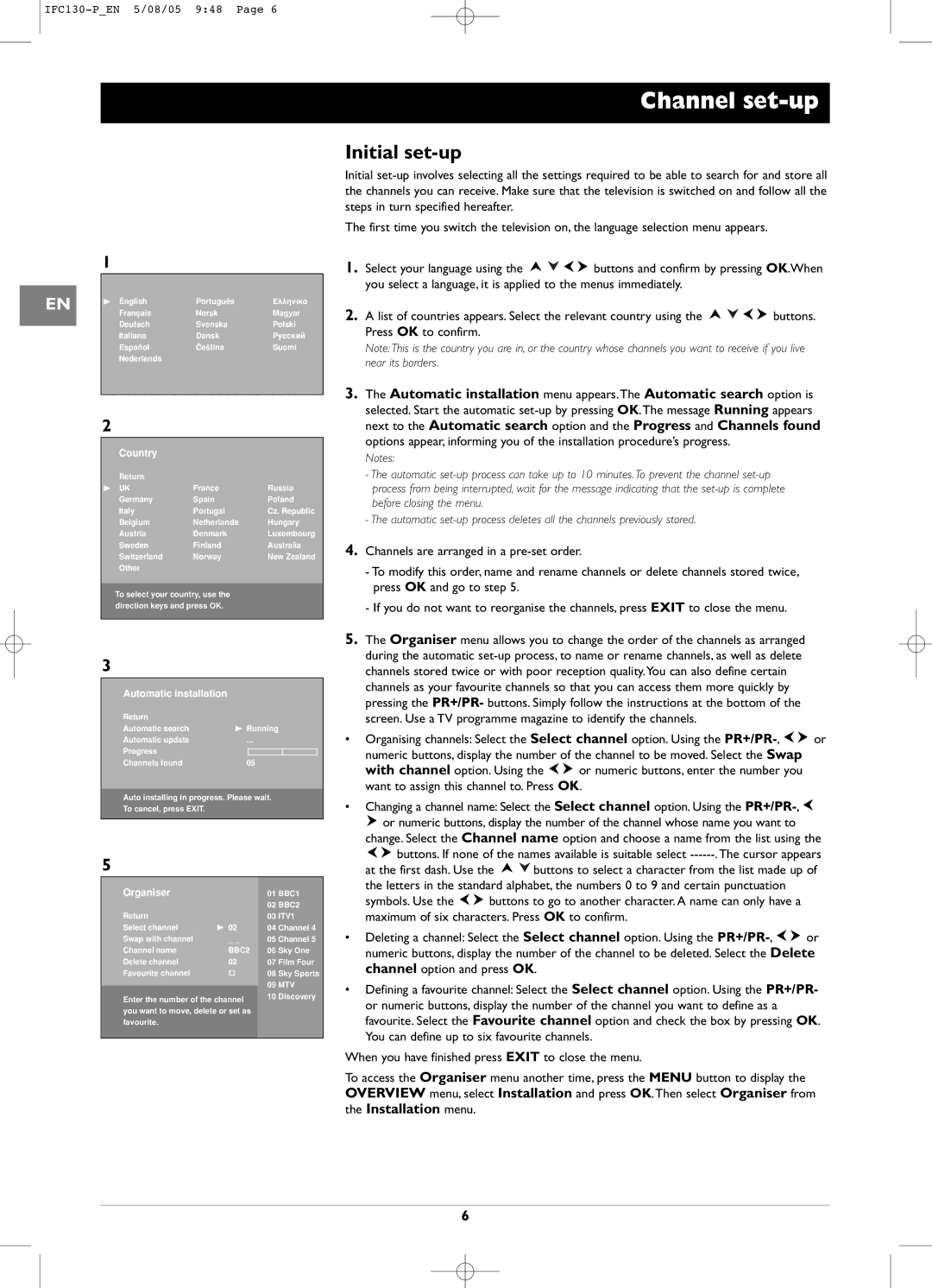 Technicolor - Thomson IFC130 manual Channel set-up, Initial set-up, Symbols. Use 