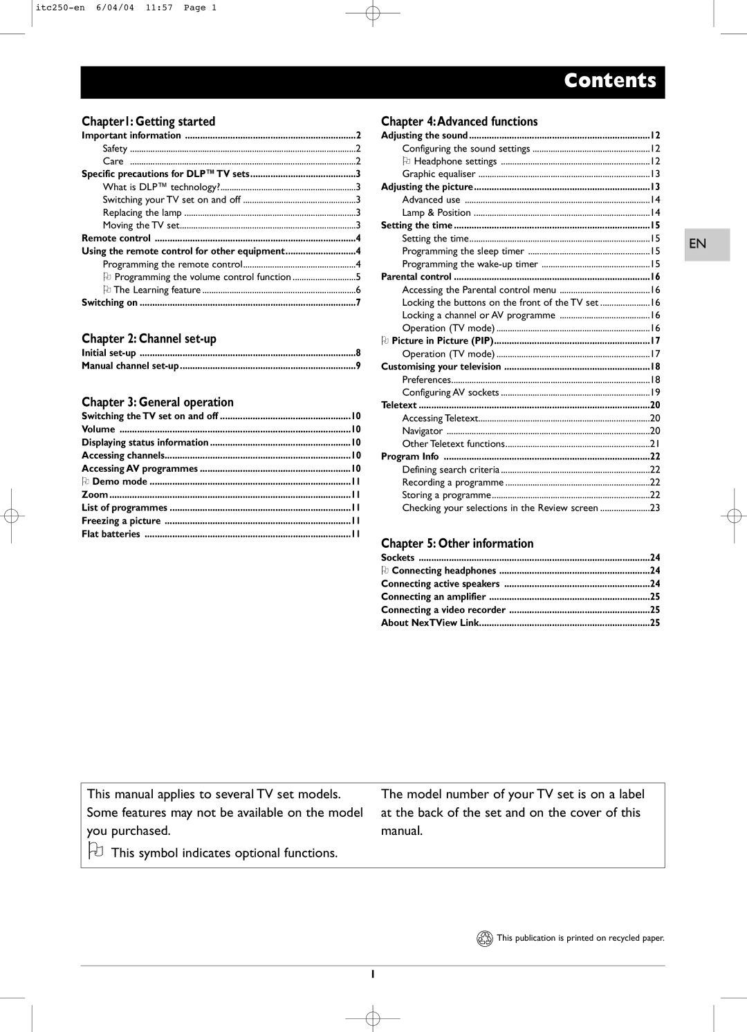 Technicolor - Thomson ITC250 manual Contents 