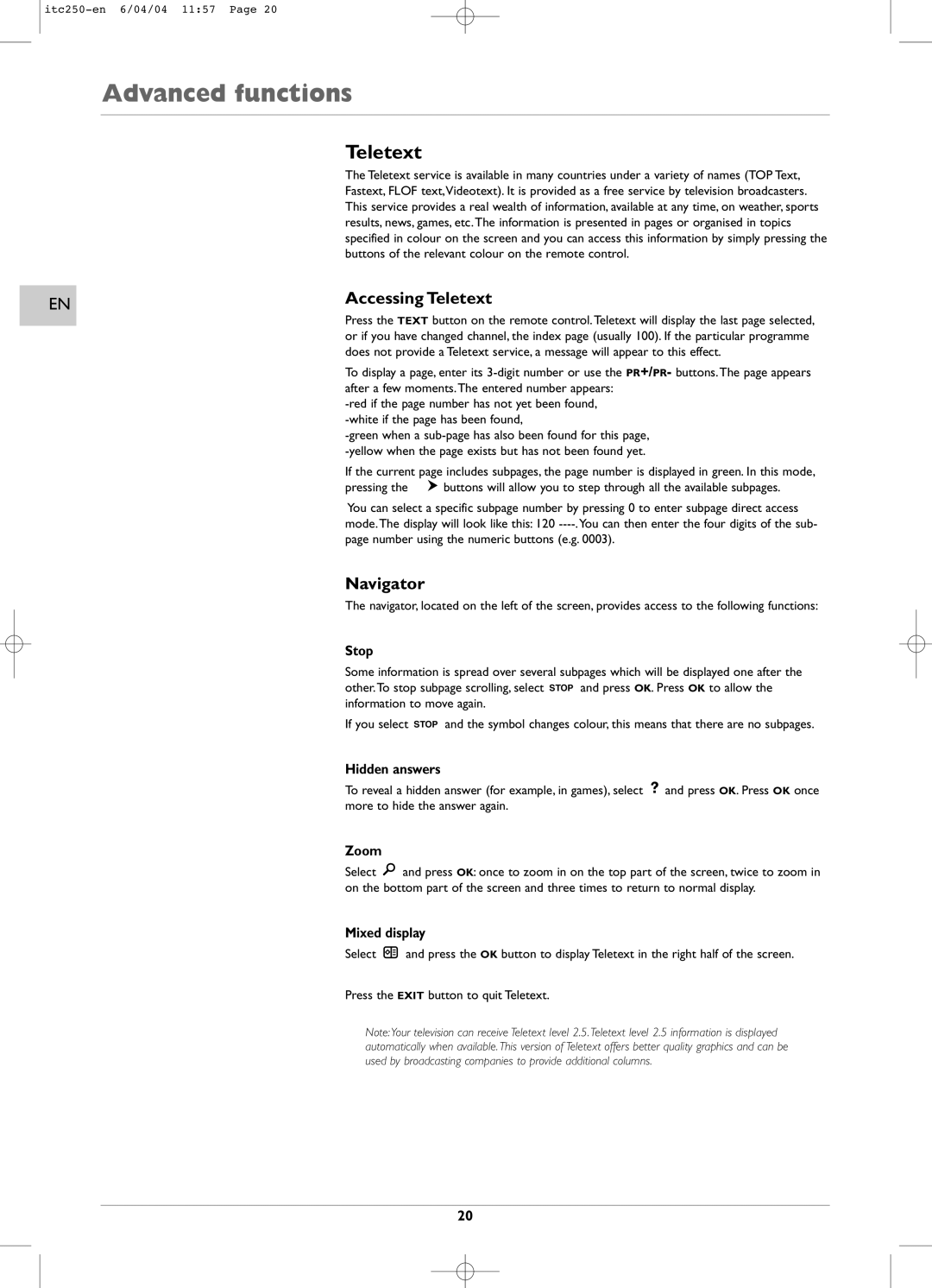 Technicolor - Thomson ITC250 manual Accessing Teletext, Navigator 