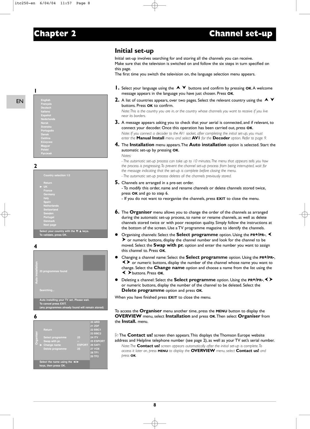 Technicolor - Thomson ITC250 manual Chapter, Auto installation, Organiser 