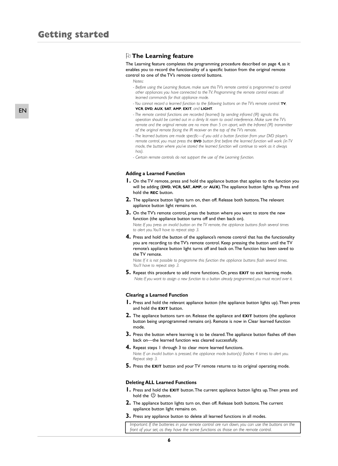 Technicolor - Thomson ITC250S manual Learning feature, Adding a Learned Function, Clearing a Learned Function 