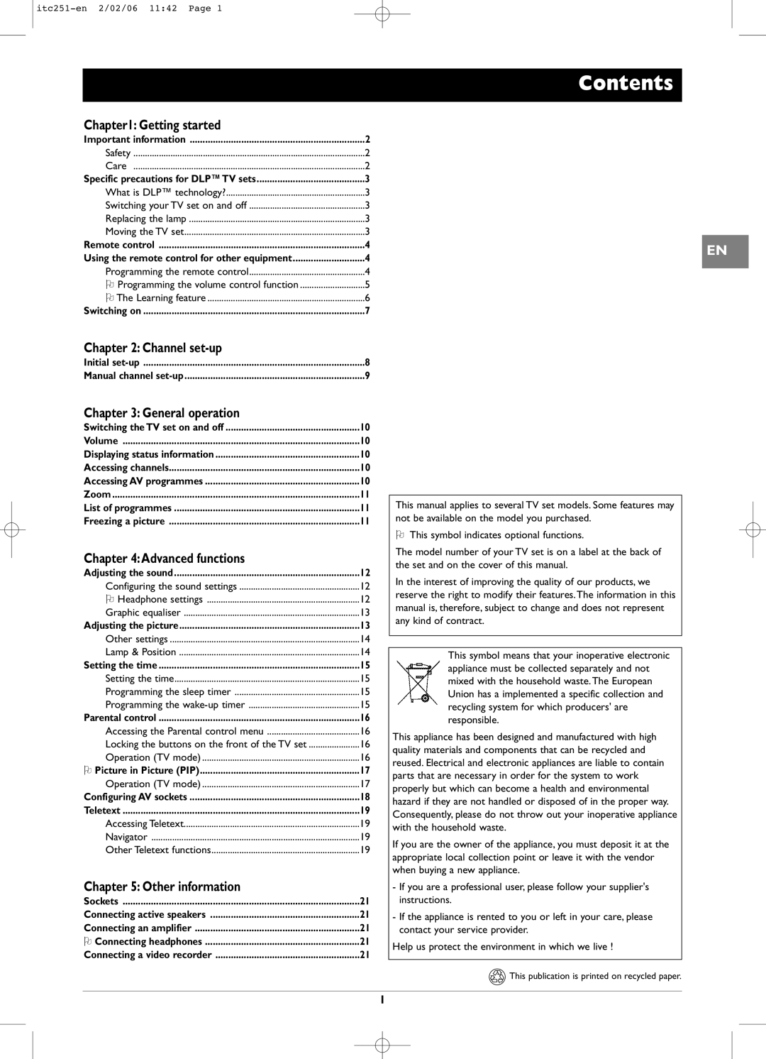 Technicolor - Thomson ITC251 manual Contents 