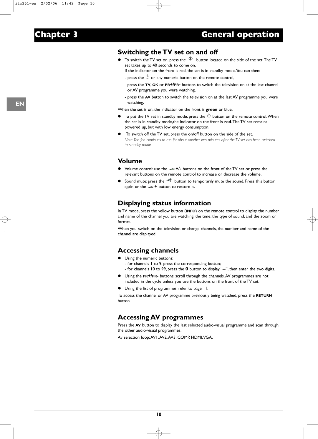 Technicolor - Thomson ITC251 manual Chapter General operation 