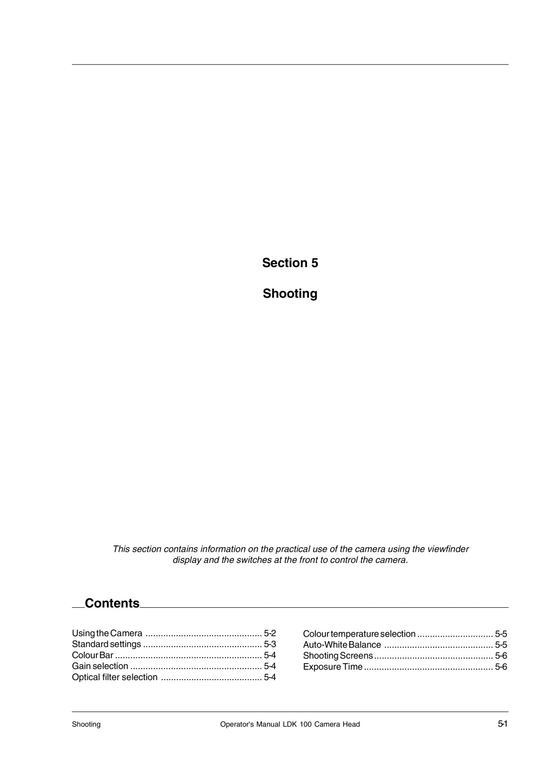 Technicolor - Thomson LDK 100 manual Section Shooting, Contents 