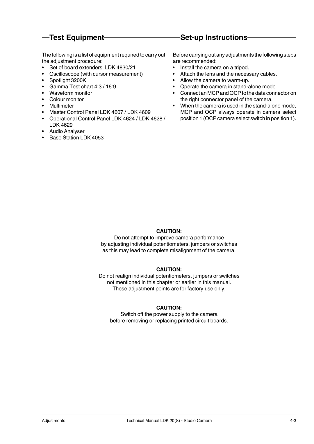 Technicolor - Thomson LDK 20(S) technical manual Test Equipment, Set-up Instructions 