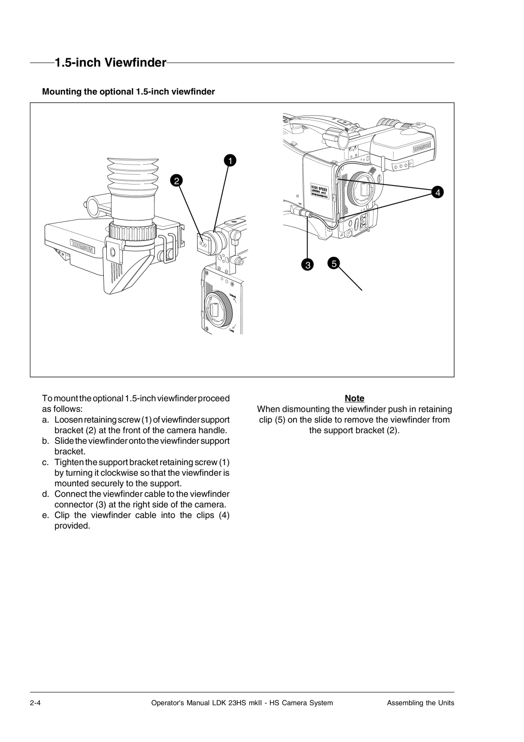 Technicolor - Thomson mkiiLDK 23hs, LDK 23HS, LDK 23HS MKII Inch Viewfinder, Mounting the optional 1.5-inch viewfinder 