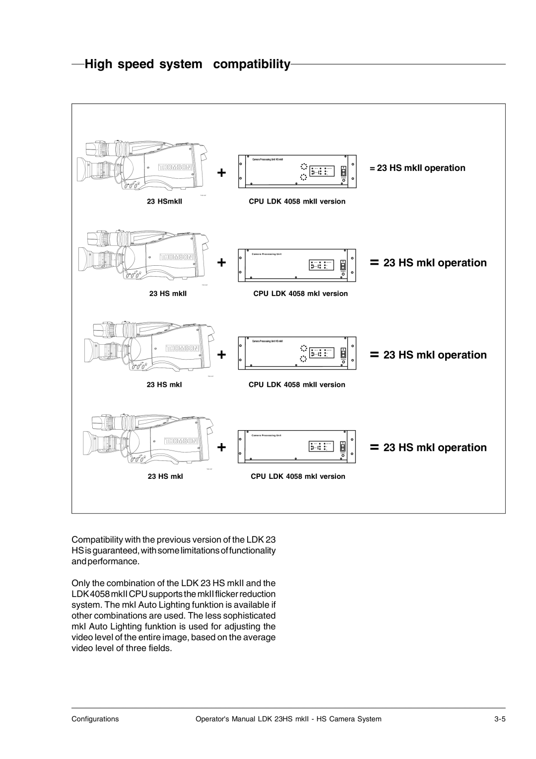 Technicolor - Thomson mkiiLDK 23hs, LDK 23HS, LDK 23HS MKII High speed system compatibility, = 23 HS mkII operation 